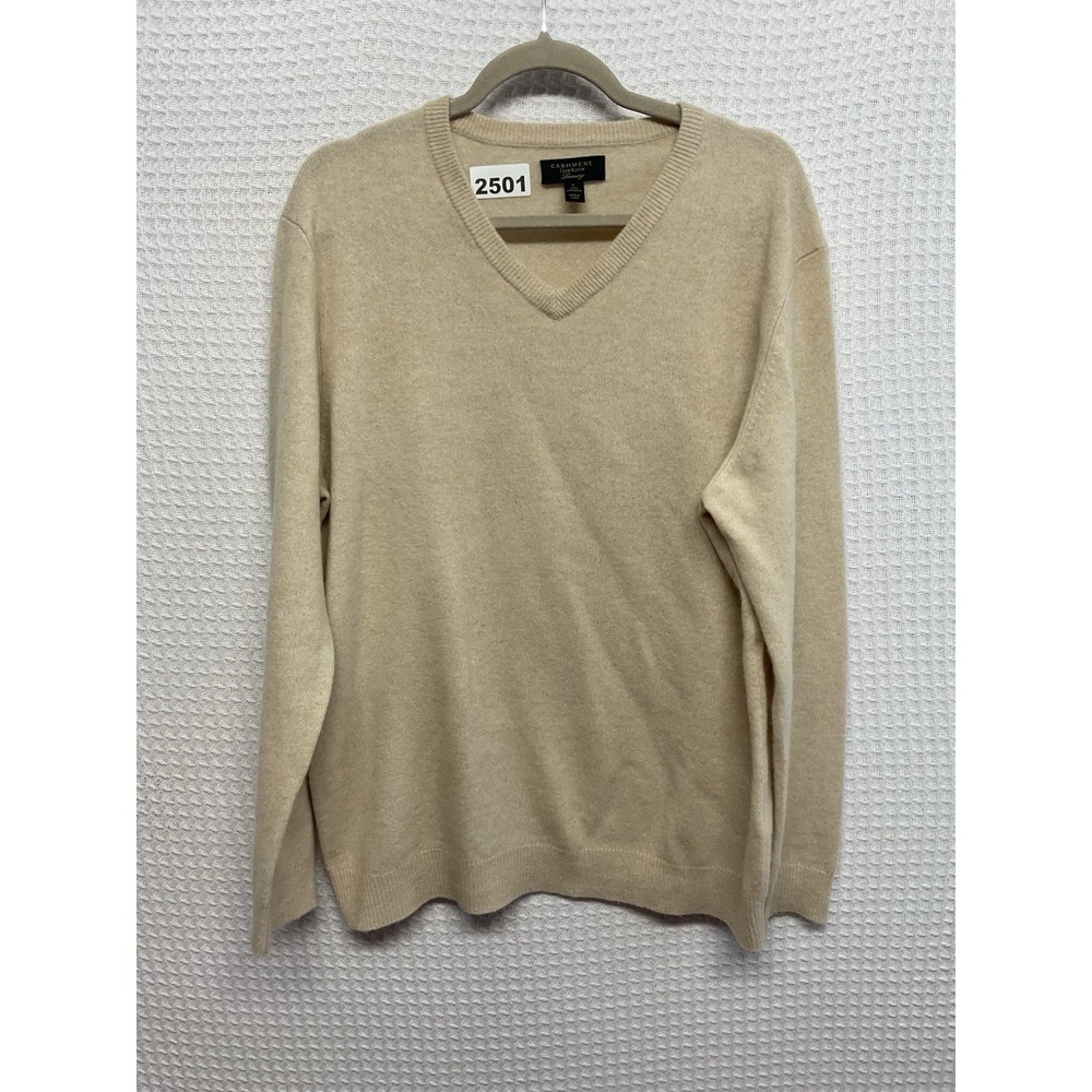 Cashmere Club Room Luxury 100% V-neck Sweater Cream Womens L Long sleeve
